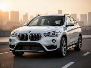 Nowoczesny Volvo XC60 zaparkowany na malowniczej nadmorskiej drodze podczas zachodu słońca.